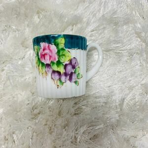 Hand Painted Floral  Demitasse Cup 2" tall 2" diameter